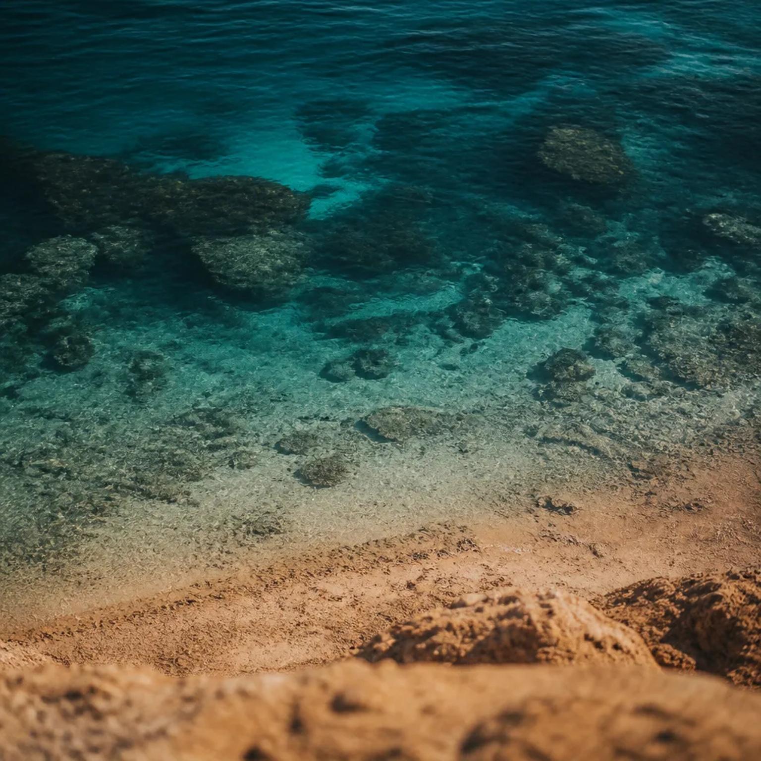 Clear shallow water over a reef on the Red Sea coast