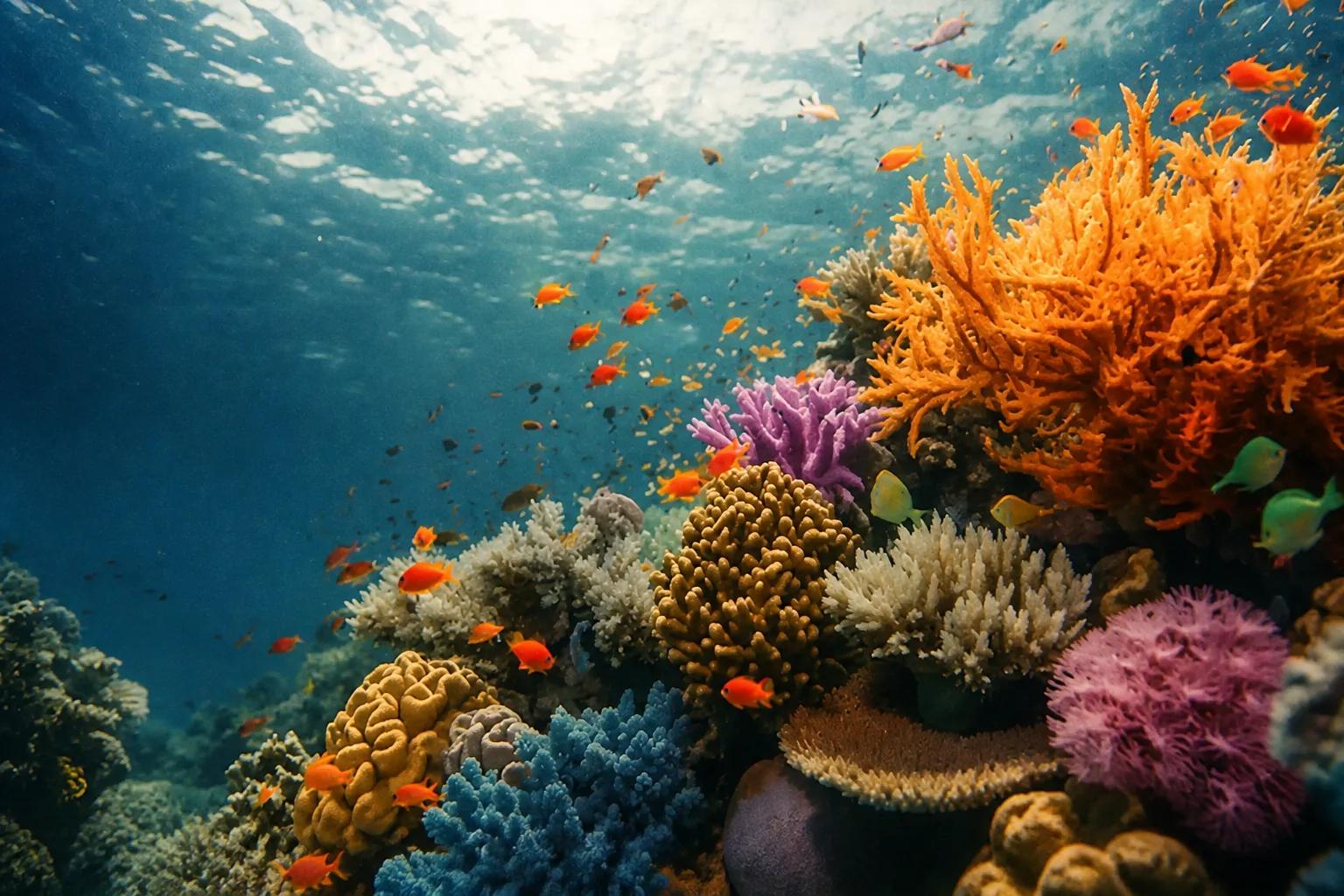 A dive boat over a coral reef in the Red Sea off Hurghada