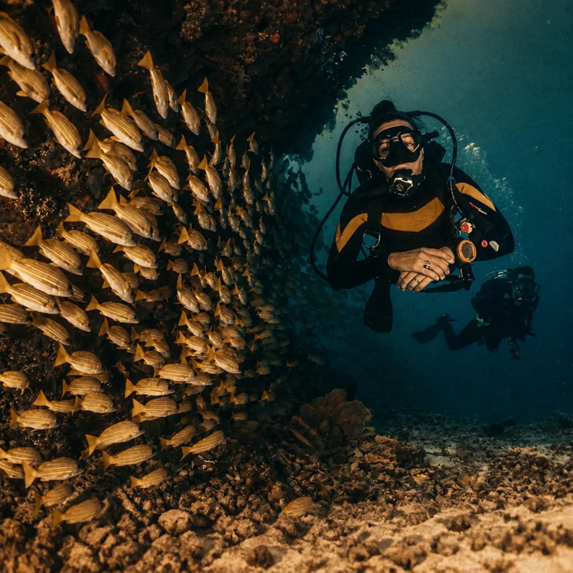 A Red Sea resort beach at Hurghada with reef shallows offshore