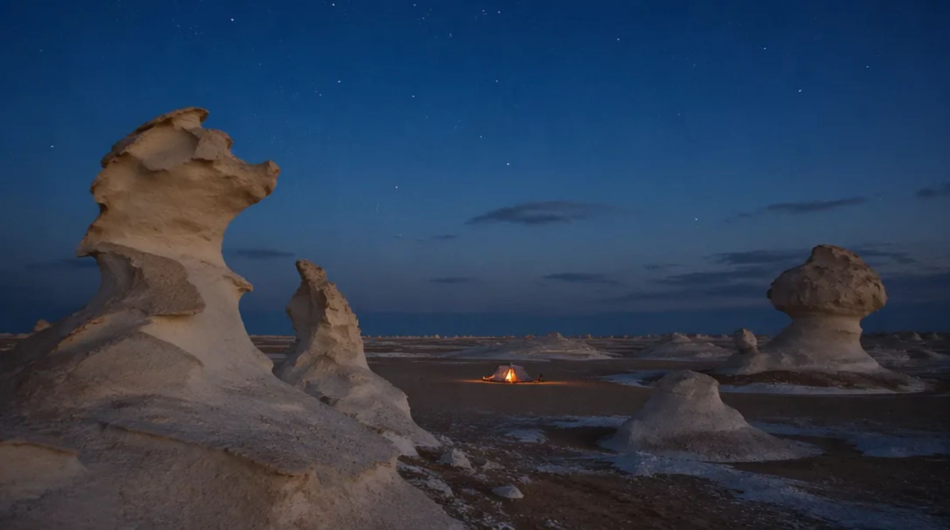Wind-carved white chalk formations in Egypt's White Desert