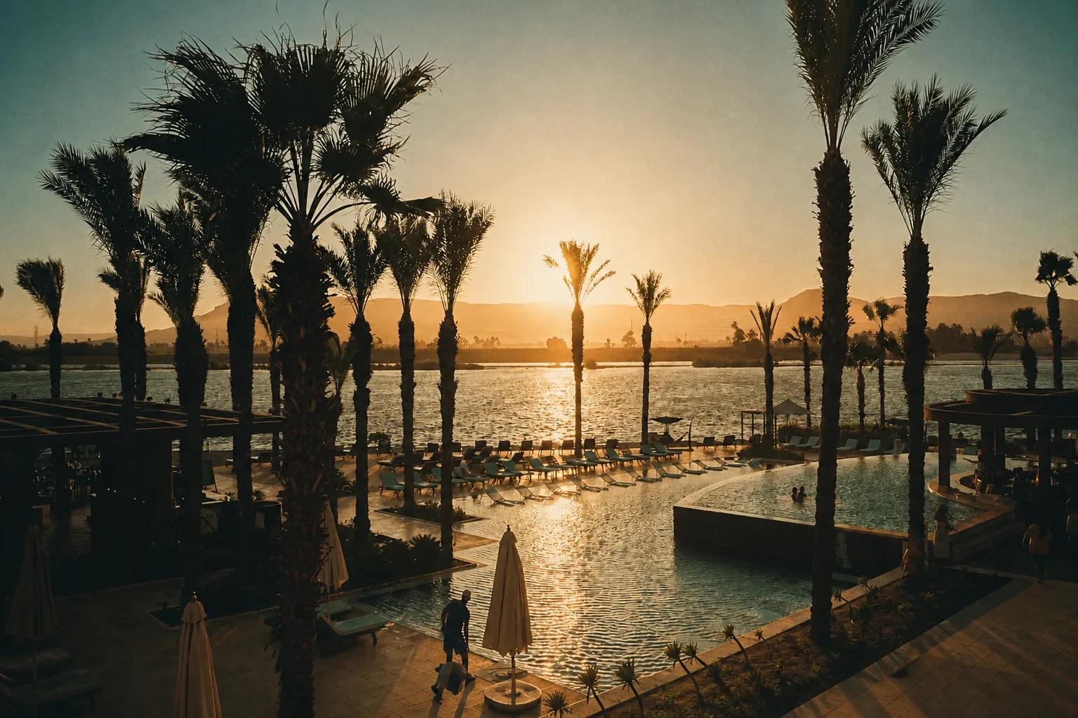 Sinai desert before first light – burnt-orange rock and pale sky
