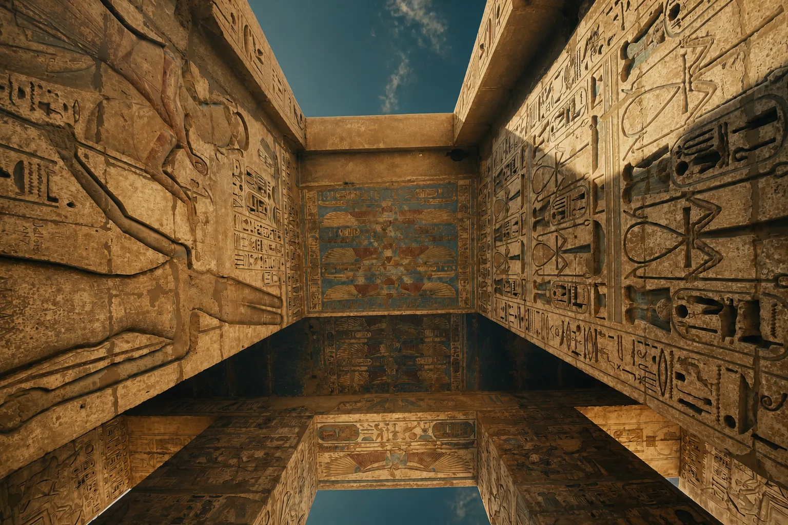Ancient hieroglyphs carved on a Karnak temple wall