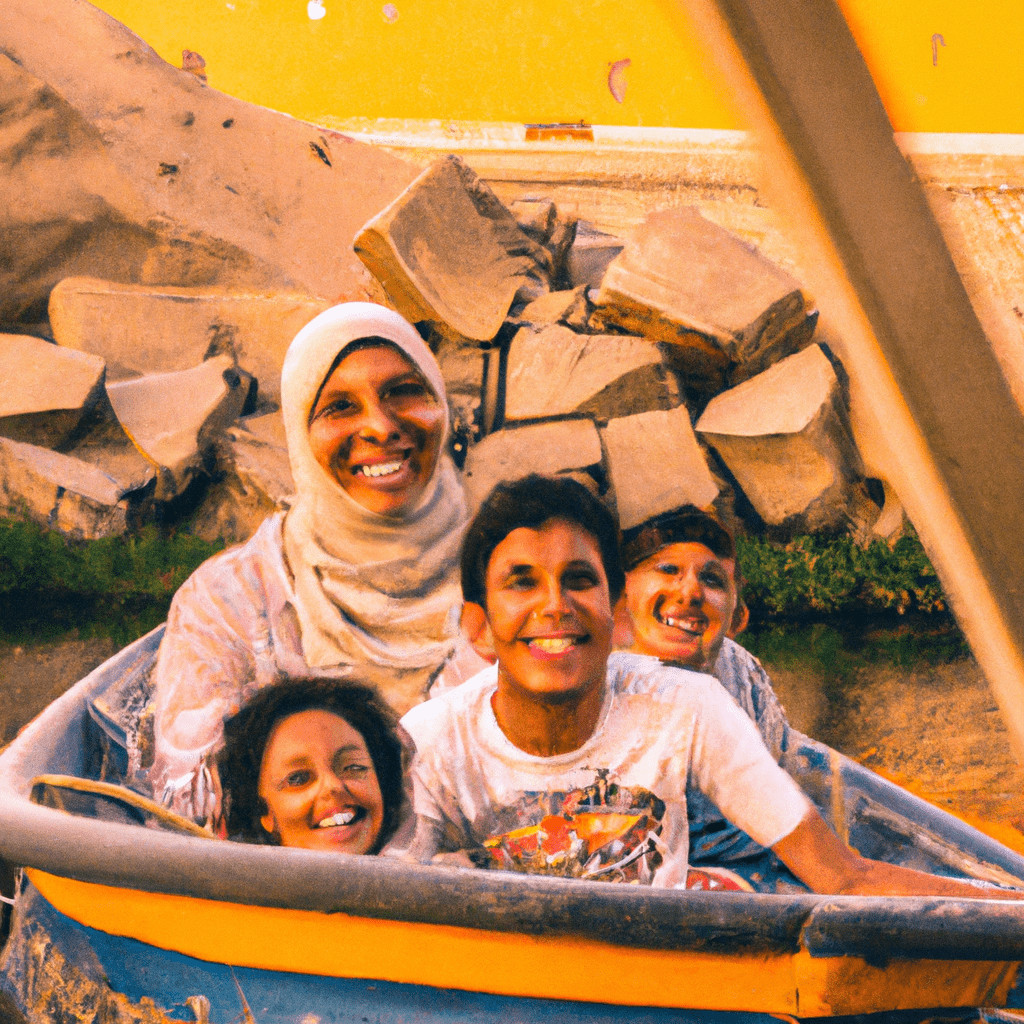 Smiling family enjoying a boat ride together.