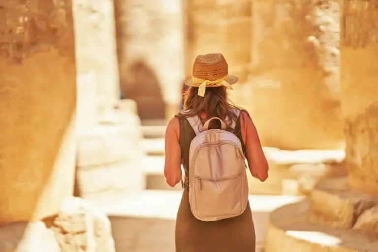 Tourist woman in Karnak Temple in Luxor Egypt
