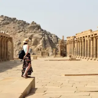 Caucasian female in Philae temple, Egypt