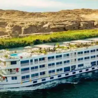 Deluxe Nile cruise ship sailing between Luxor and Aswan