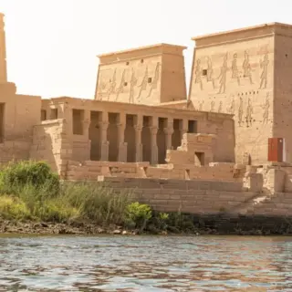 Egyptian temple situated on a bank river