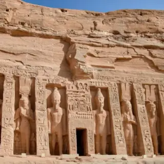 Exterior of the facade of the Abu Simbel temple in Egypt.