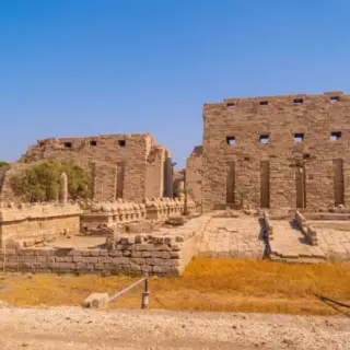 Karnak temple with its beautiful corridor of ram sculptures, the great sanctuary of Amun