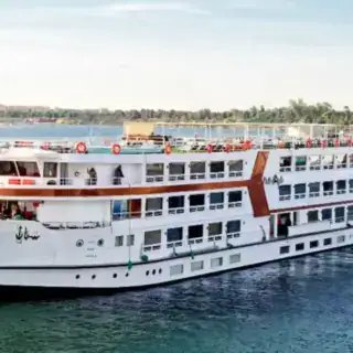 MS Nile Style cruising along the Nile River at sunset