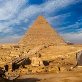 Sunset view of Pyramid complex of Giza, in Cairo, Egypt