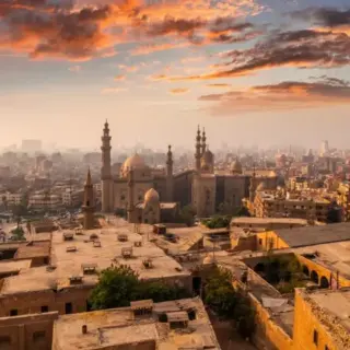 The Mosque-Madrasa of Sultan Hassan at sunset, Cairo Citadel, Egypt.