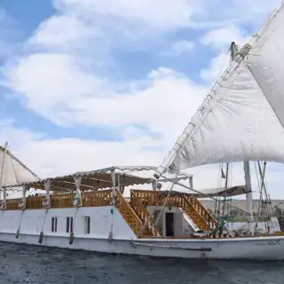 Luxury deck of Dahabiya Zekrayaat sailing on the Nile