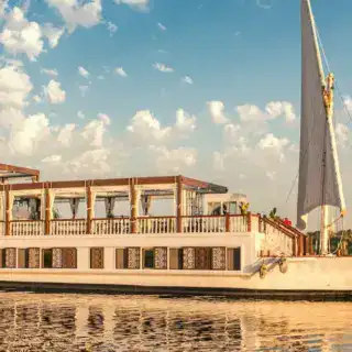 Luxury cabin interior aboard Musk Dahabiya Nile Cruise