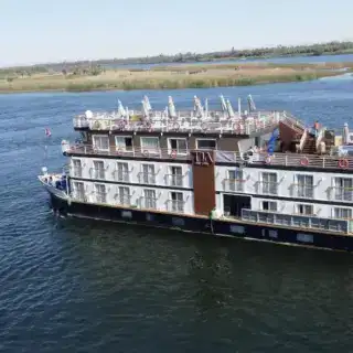 Sun deck of the TIA Boutique Nile Cruise overlooking the Nile.