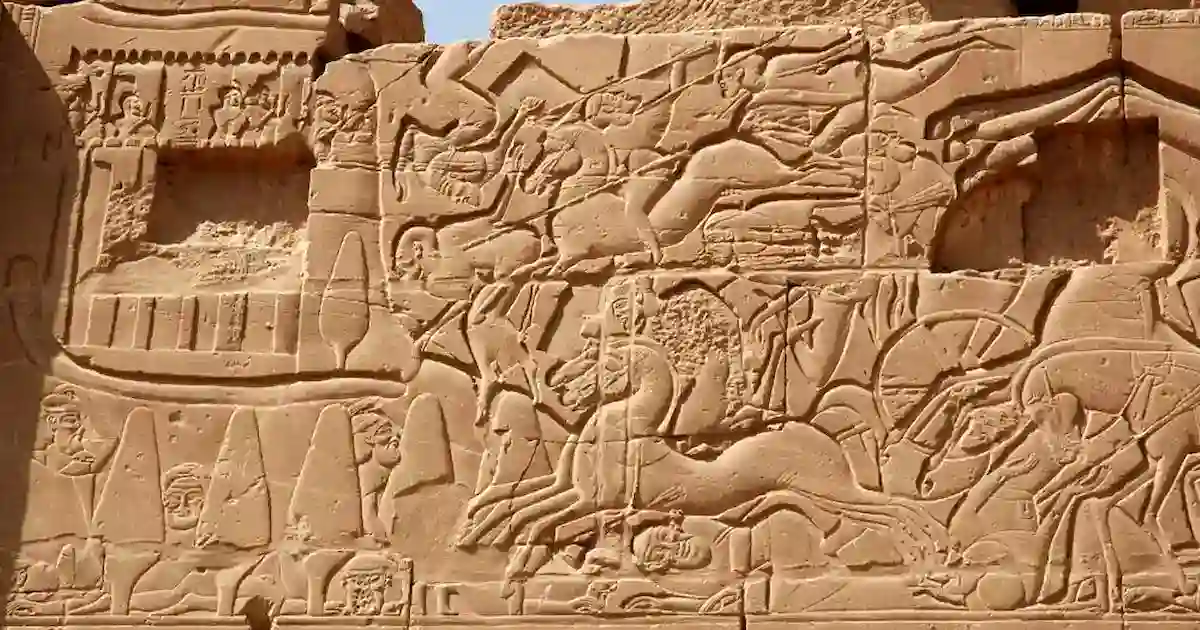 Carving Egyptian war scene at Karnak Temple
