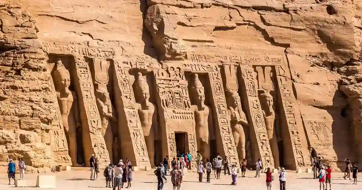 Colossal statues of Ramesses II at Abu Simbel, one of the most iconic ancient Egyptian temples