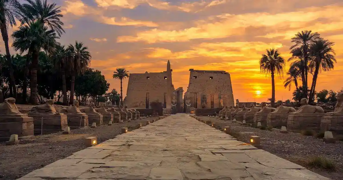 Aerial view of ancient Egyptian temples at Luxor complex in Luxor, Egypt