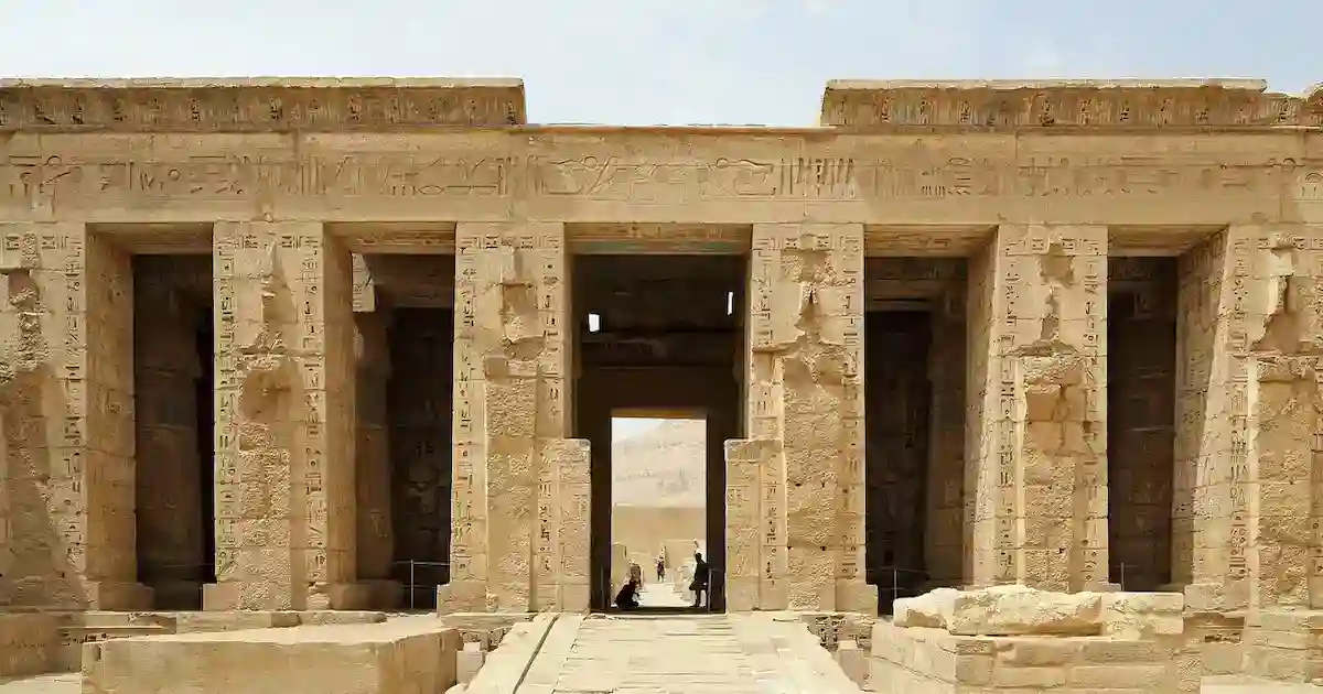 detailed relief carvings inside Abydos Temple Egypt